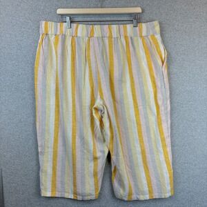 D and Co Cropped Pants Women Large Striped Naturals Linen Blend Wide Leg Elastic